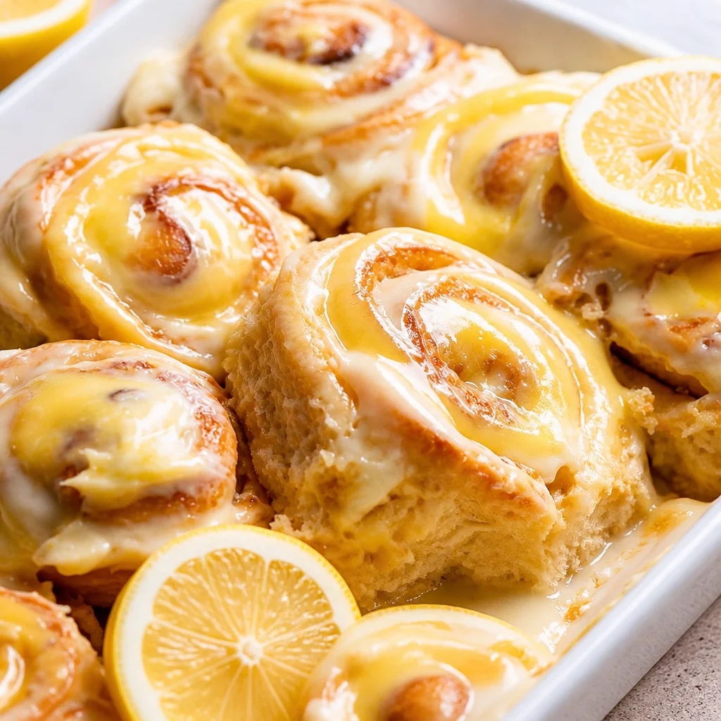 Fluffy lemon sweet rolls topped with cream cheese icing and lemon zest.