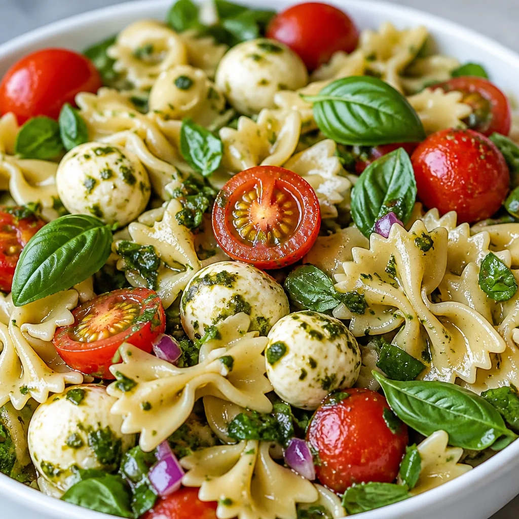 Italian Bow Tie Pasta Salad with fresh vegetables, salami, and Italian dressing.