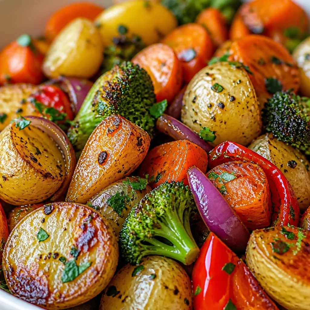 Garlic Herb Roasted Potatoes and Veggies with carrots and green beans