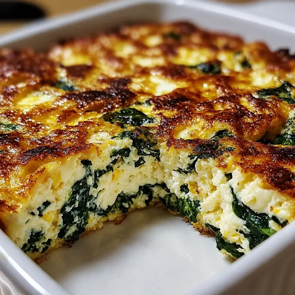 Healthy Spinach Cottage Cheese Egg Bake with fluffy eggs, spinach, and cheese.