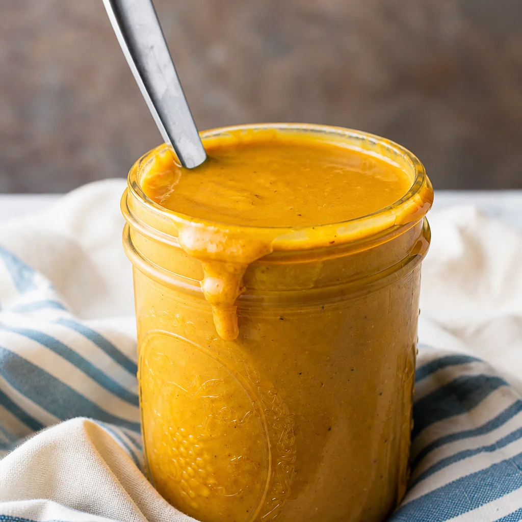 Jar of South Carolina Mustard-Based BBQ Sauce with a bright yellow color.