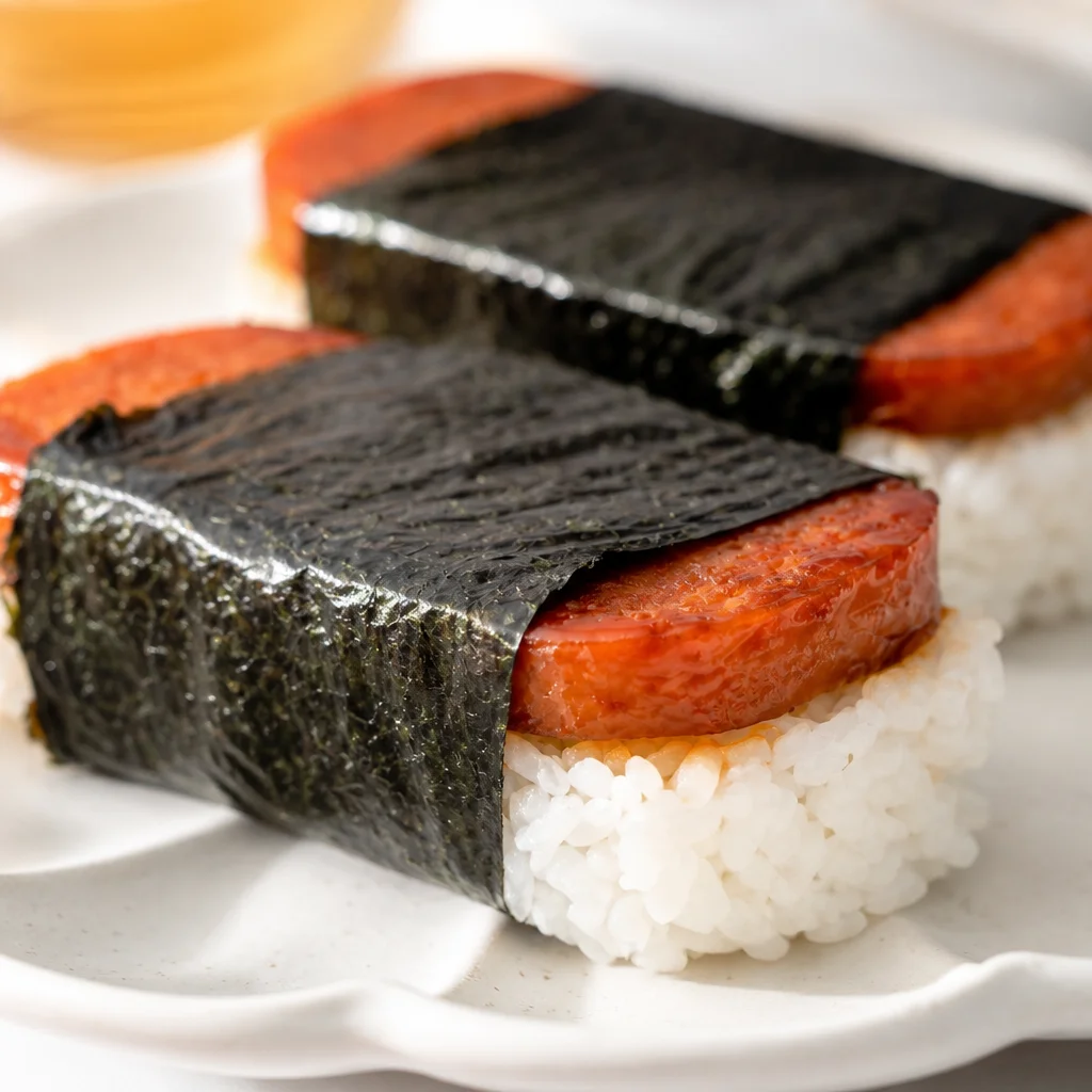 Delicious Hawaiian Spam Musubi with rice and nori, a popular snack in Hawaii.
