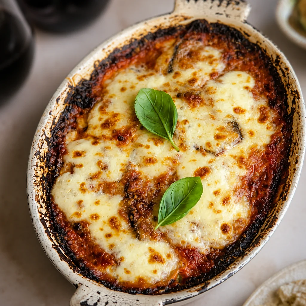 Delicious Eggplant Parmigiana with layers of eggplant, tomato sauce, and cheese