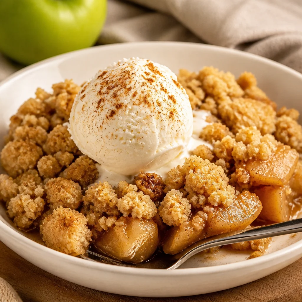 Delicious SIMPLE APPLE CRUMBLE with warm caramelized apples and a crunchy topping.