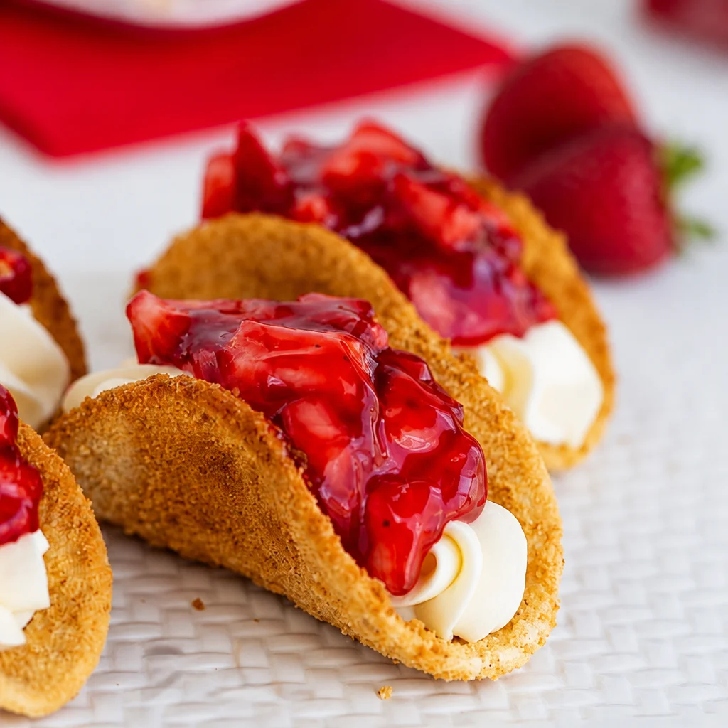 Delicious Cheesecake Tacos with cinnamon-sugar shells filled with creamy cheesecake